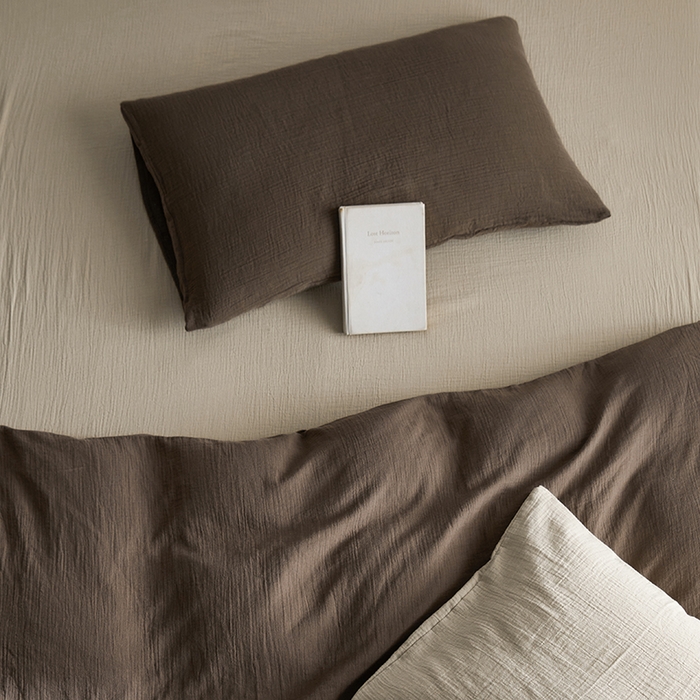 91家纺网 家纺一手货源 找家纺 山舍家居 2023新款美拉德色系双层纱四件套 沙茶栗