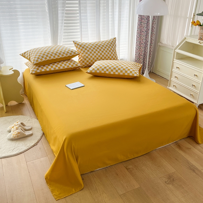 91家纺网 家纺一手货源 找家纺 赫然家纺 新款舒适柔软亲肤爆款芦荟棉四件套货源充足 棋盘格-黄