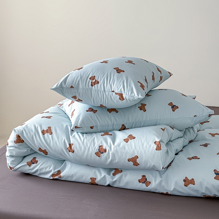 91家纺网 家纺一手货源 找家纺 Mr.pig猪先生水洗棉 2026新款A类小清新ins风全棉印花四件套（展示价格为控价，实际价格联系客服） 熊仔派对