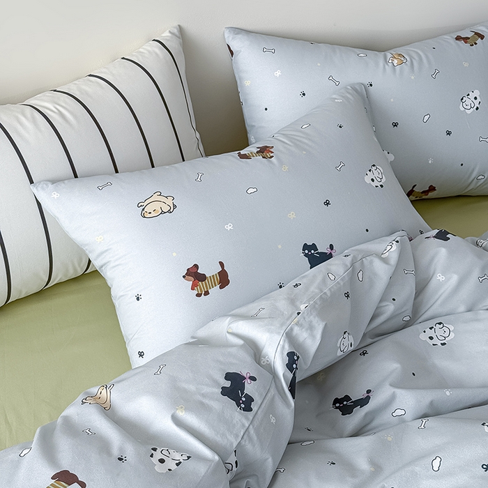 91家纺网 家纺一手货源 找家纺 Mr.pig猪先生水洗棉 2026新款A类小清新ins风全棉印花四件套（展示价格为控价，实际价格联系客服） 快乐宠物