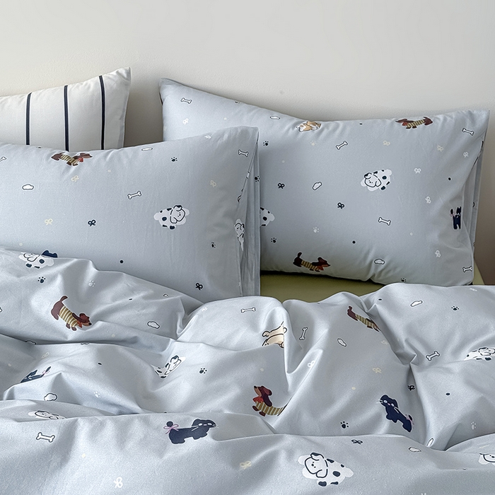 91家纺网 家纺一手货源 找家纺 Mr.pig猪先生水洗棉 2026新款A类小清新ins风全棉印花四件套（展示价格为控价，实际价格联系客服） 快乐宠物