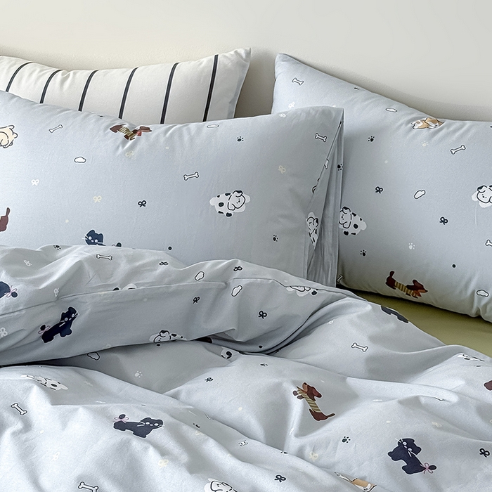 91家纺网 家纺一手货源 找家纺 Mr.pig猪先生水洗棉 2026新款A类小清新ins风全棉印花四件套（展示价格为控价，实际价格联系客服） 快乐宠物