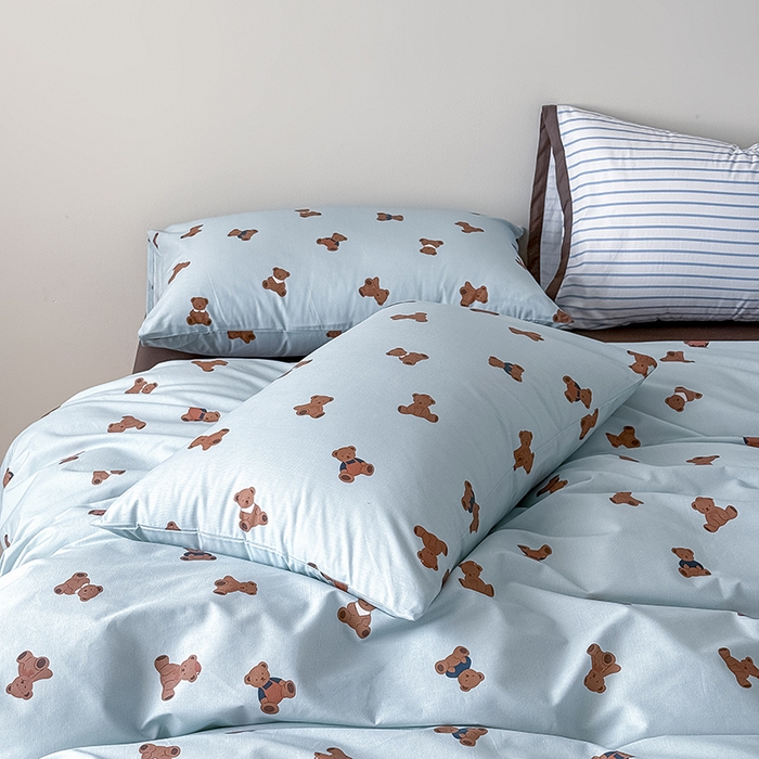 91家纺网 家纺一手货源 找家纺 Mr.pig猪先生水洗棉 2026新款A类小清新ins风全棉印花四件套（展示价格为控价，实际价格联系客服） 熊仔派对