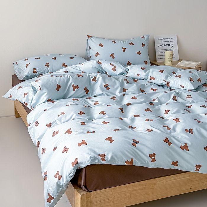 91家纺网 家纺一手货源 找家纺 Mr.pig猪先生水洗棉 2026新款A类小清新ins风全棉印花四件套（展示价格为控价，实际价格联系客服） 熊仔派对