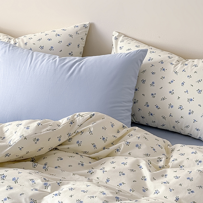 91家纺网 家纺一手货源 找家纺 Mr.pig猪先生水洗棉 2026新款A类小清新ins风全棉印花四件套（展示价格为控价，实际价格联系客服） 春日蓝花