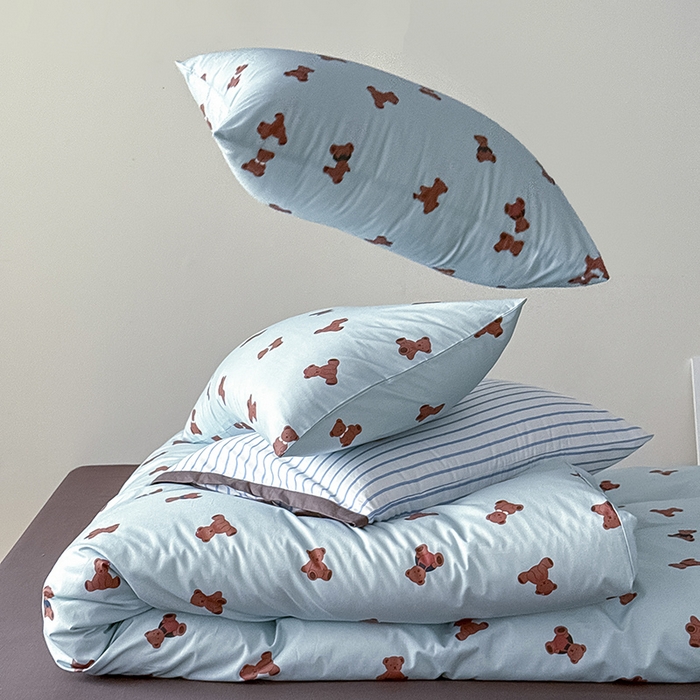 91家纺网 家纺一手货源 找家纺 Mr.pig猪先生水洗棉 2026新款A类小清新ins风全棉印花四件套（展示价格为控价，实际价格联系客服） 熊仔派对