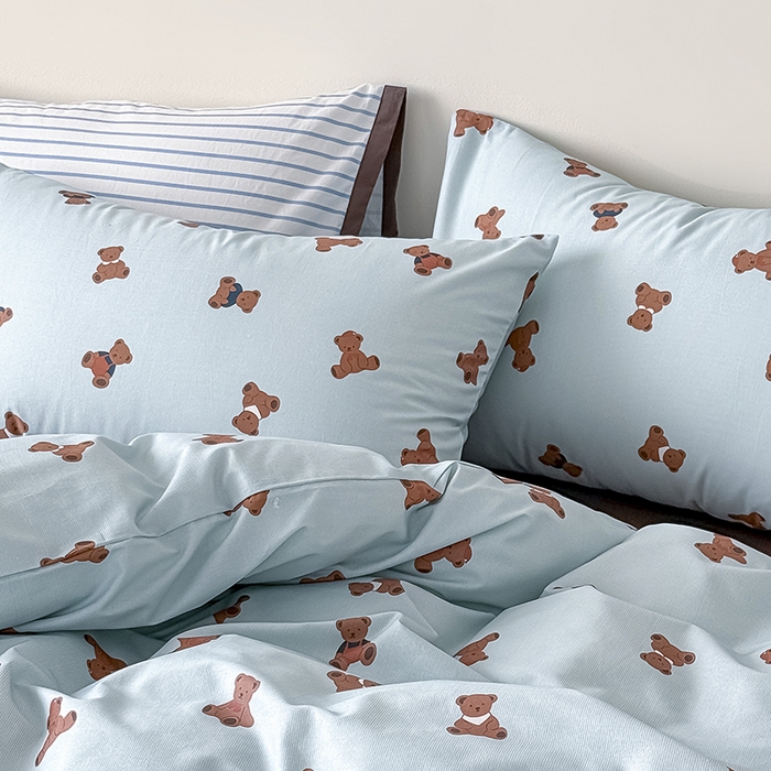 91家纺网 家纺一手货源 找家纺 Mr.pig猪先生水洗棉 2026新款A类小清新ins风全棉印花四件套（展示价格为控价，实际价格联系客服） 熊仔派对