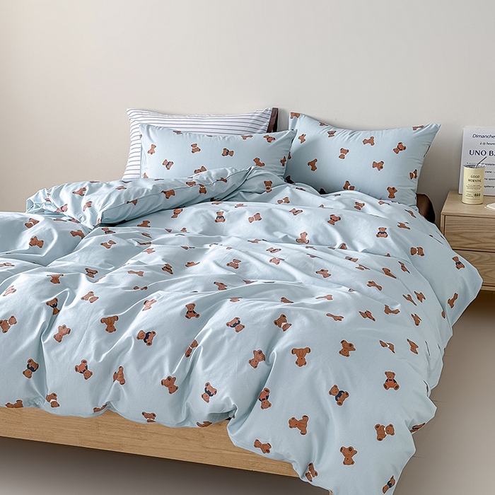 91家纺网 家纺一手货源 找家纺 Mr.pig猪先生水洗棉 2026新款A类小清新ins风全棉印花四件套（展示价格为控价，实际价格联系客服） 熊仔派对