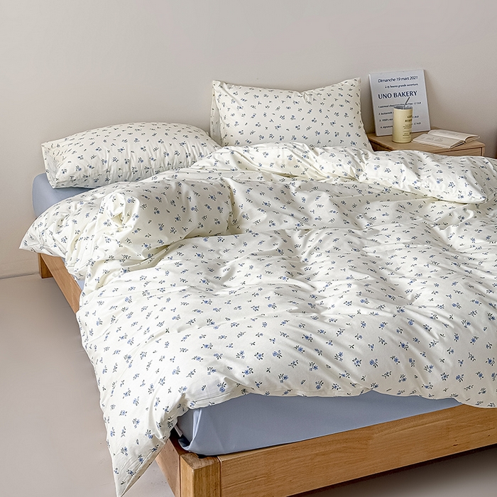 91家纺网 家纺一手货源 找家纺 Mr.pig猪先生水洗棉 2026新款A类小清新ins风全棉印花四件套（展示价格为控价，实际价格联系客服） 春日蓝花