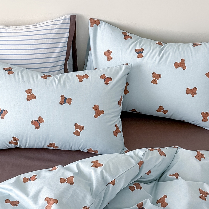 91家纺网 家纺一手货源 找家纺 Mr.pig猪先生水洗棉 2026新款A类小清新ins风全棉印花四件套（展示价格为控价，实际价格联系客服） 熊仔派对