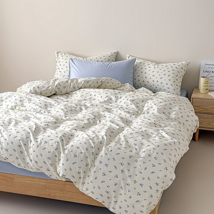 91家纺网 家纺一手货源 找家纺 Mr.pig猪先生水洗棉 2026新款A类小清新ins风全棉印花四件套（展示价格为控价，实际价格联系客服） 春日蓝花