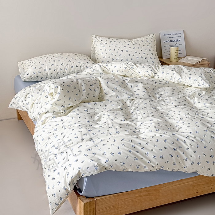 91家纺网 家纺一手货源 找家纺 Mr.pig猪先生水洗棉 2026新款A类小清新ins风全棉印花四件套（展示价格为控价，实际价格联系客服） 春日蓝花