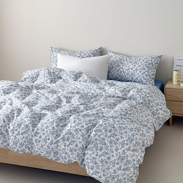 91家纺网 家纺一手货源 找家纺 Mr.pig猪先生水洗棉 2026新款A类小清新ins风全棉印花四件套（展示价格为控价，实际价格联系客服） 蓝调