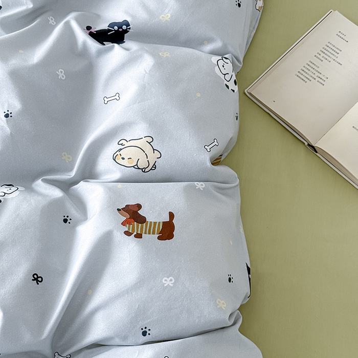 91家纺网 家纺一手货源 找家纺 Mr.pig猪先生水洗棉 2026新款A类小清新ins风全棉印花四件套（展示价格为控价，实际价格联系客服） 快乐宠物