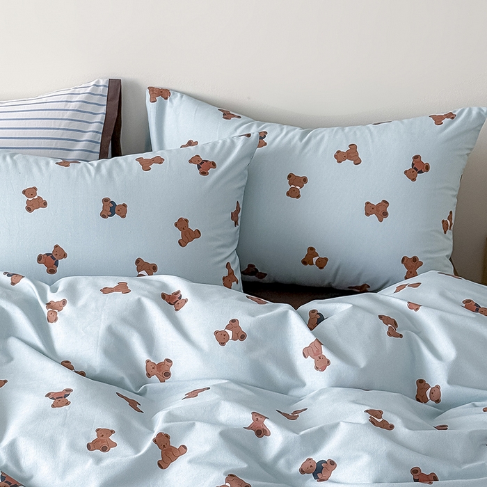 91家纺网 家纺一手货源 找家纺 Mr.pig猪先生水洗棉 2026新款A类小清新ins风全棉印花四件套（展示价格为控价，实际价格联系客服） 熊仔派对