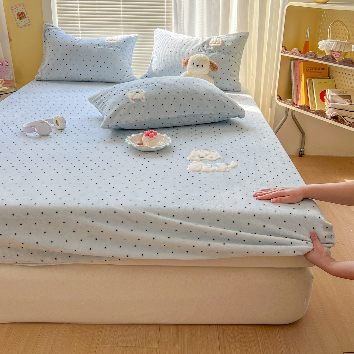 91家纺网 家纺一手货源 找家纺 （总）十里居 2026新款韩系牛奶绒兔毛贴布绣床笠三件套四件套