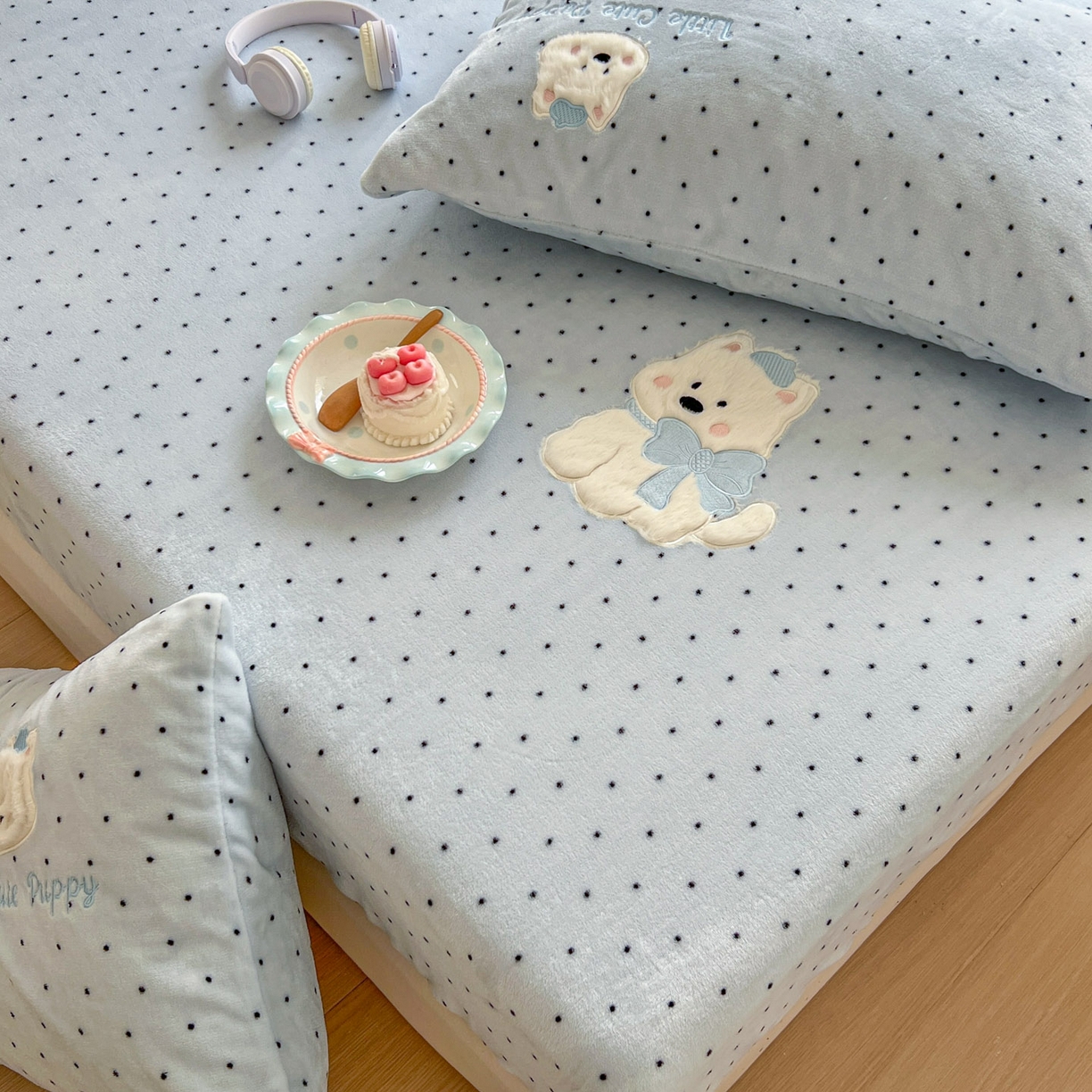 91家纺网 家纺一手货源 找家纺 （总）十里居 2026新款韩系牛奶绒兔毛贴布绣床笠三件套四件套