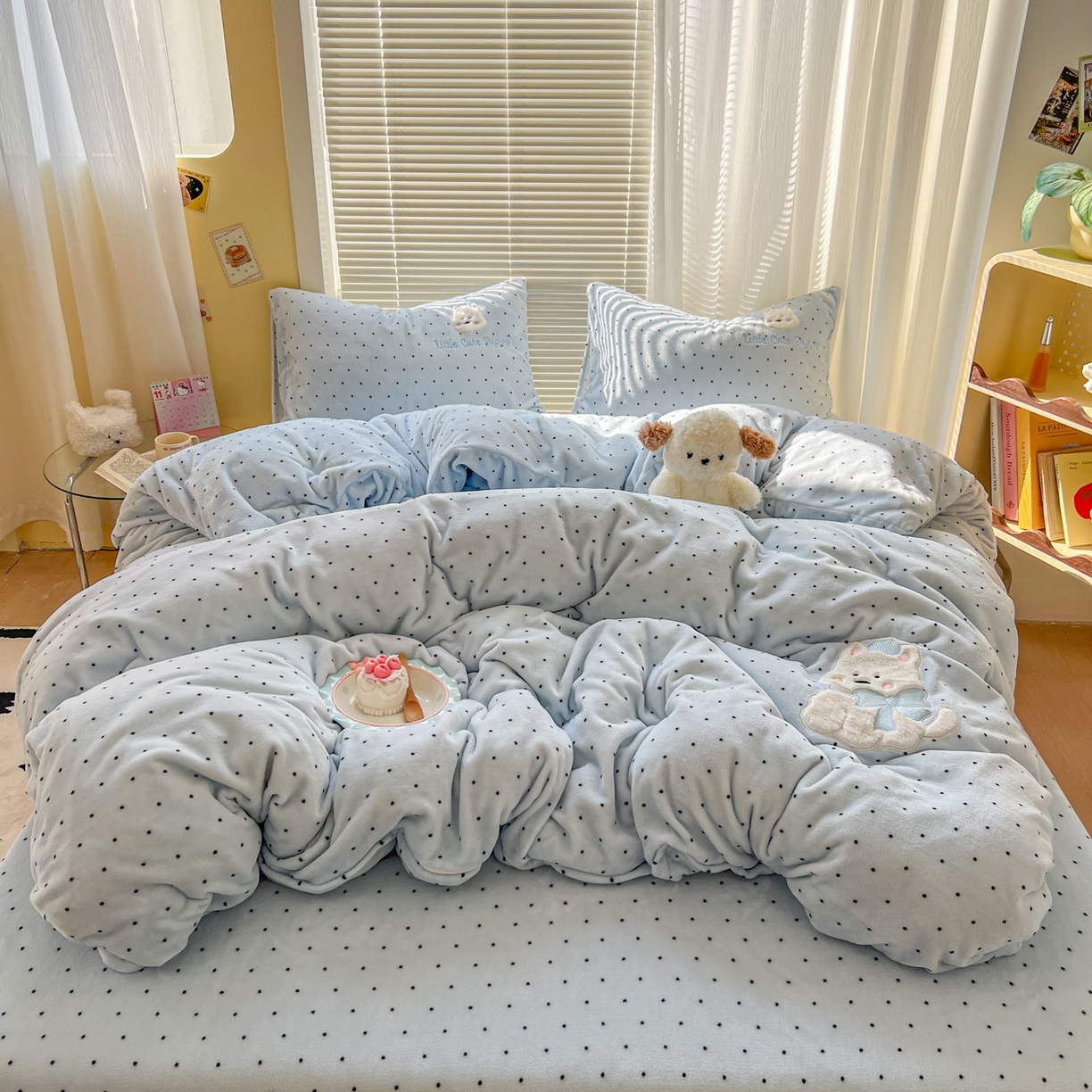 91家纺网 家纺一手货源 找家纺 （总）十里居 2026新款韩系牛奶绒兔毛贴布绣床笠三件套四件套