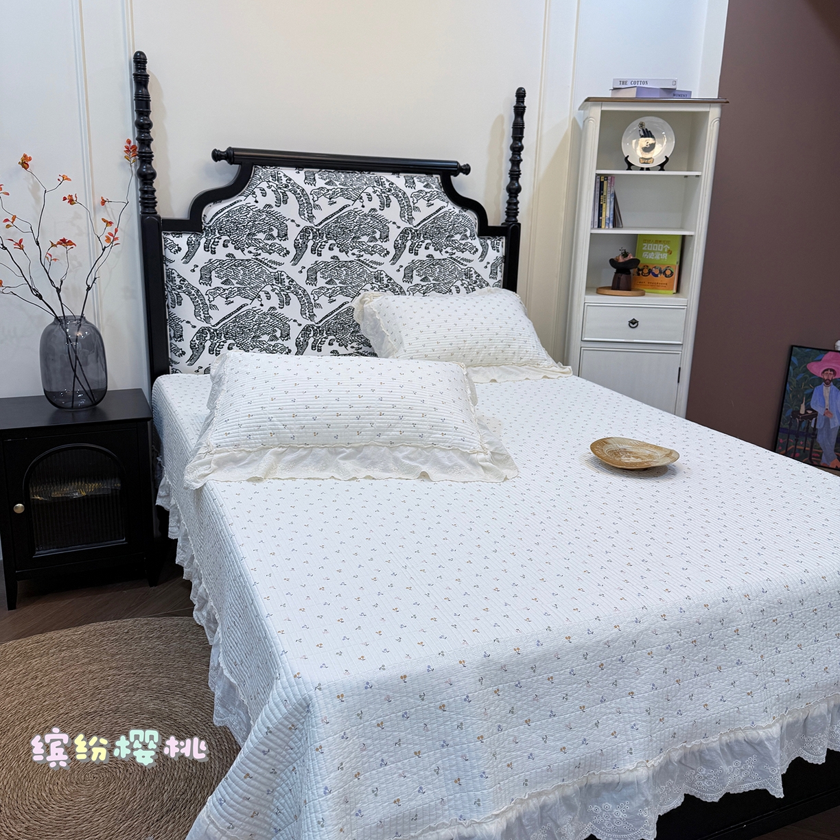 91家纺网 家纺一手货源 找家纺 （总）床盖工厂店 2026新款韩式田园小碎花系双面全棉花边床盖三件套,缤纷樱桃,南瓜糖豆,桃幸一咖,喜时一咖,樱桃果冻