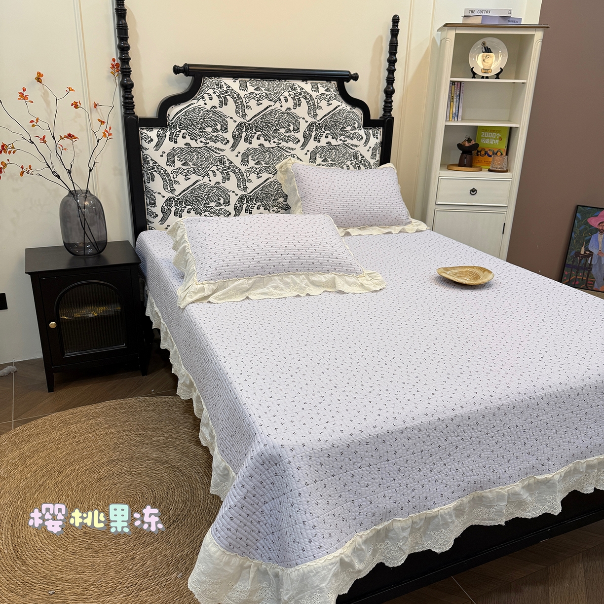 91家纺网 家纺一手货源 找家纺 （总）床盖工厂店 2026新款韩式田园小碎花系双面全棉花边床盖三件套
