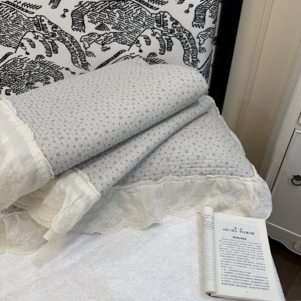 91家纺网 家纺一手货源 找家纺 床盖工厂店 2026新款韩式田园小碎花系双面全棉花边床盖三件套 喜时一咖