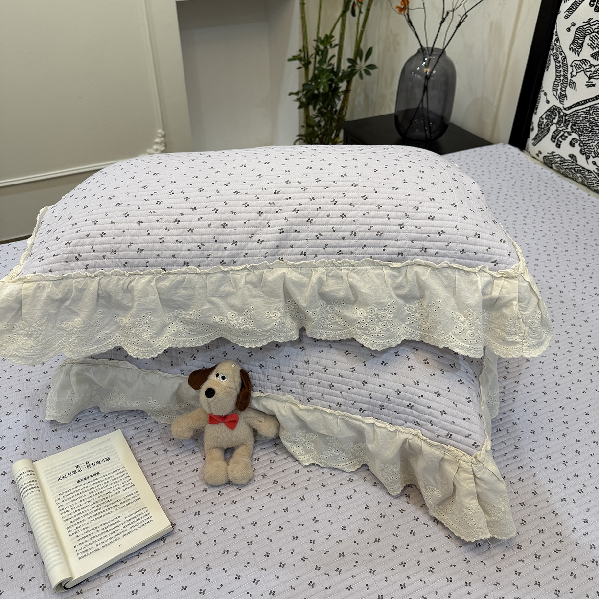 91家纺网 家纺一手货源 找家纺 床盖工厂店 2026新款韩式田园小碎花系双面全棉花边床盖三件套 樱桃果冻