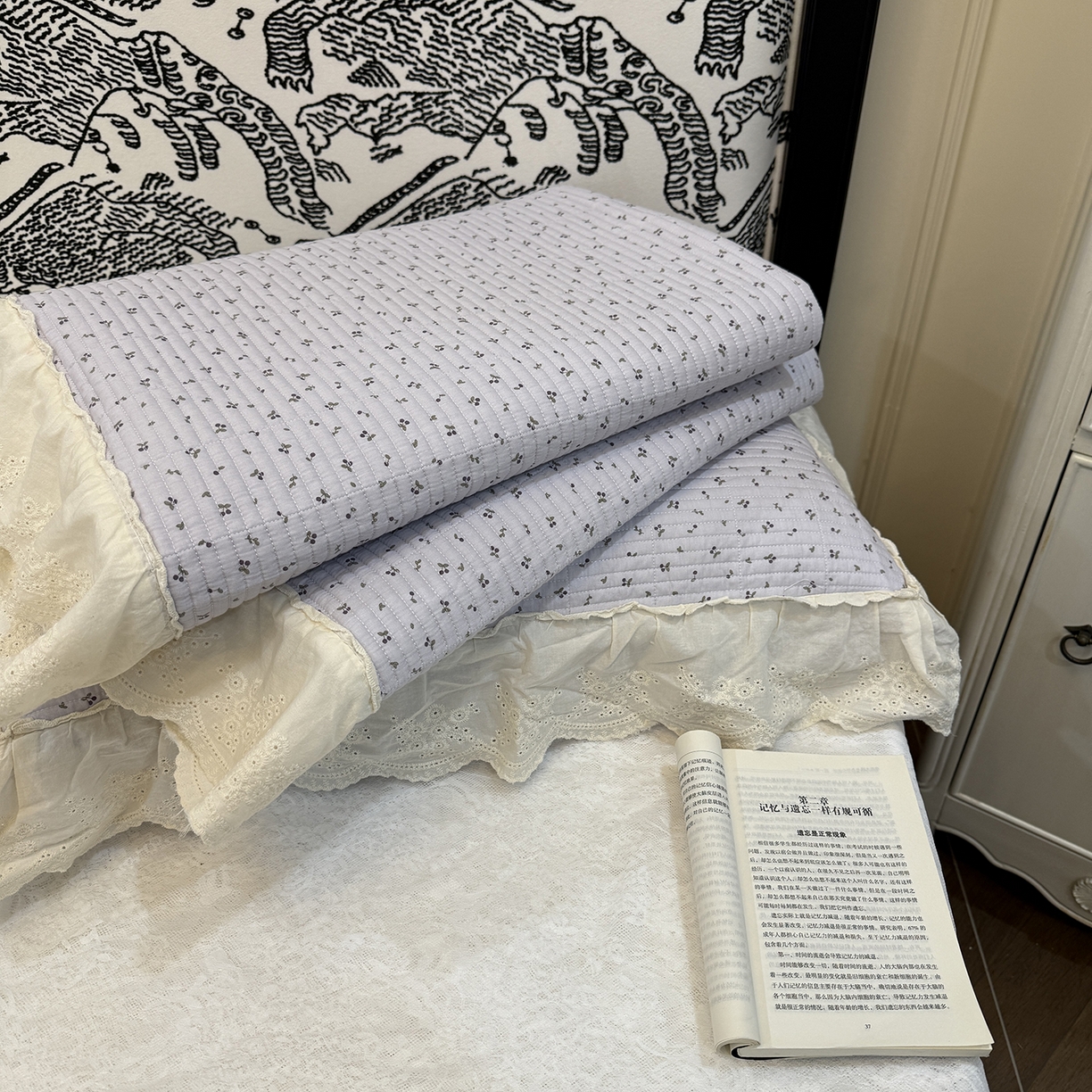 91家纺网 家纺一手货源 找家纺 床盖工厂店 2026新款韩式田园小碎花系双面全棉花边床盖三件套 樱桃果冻