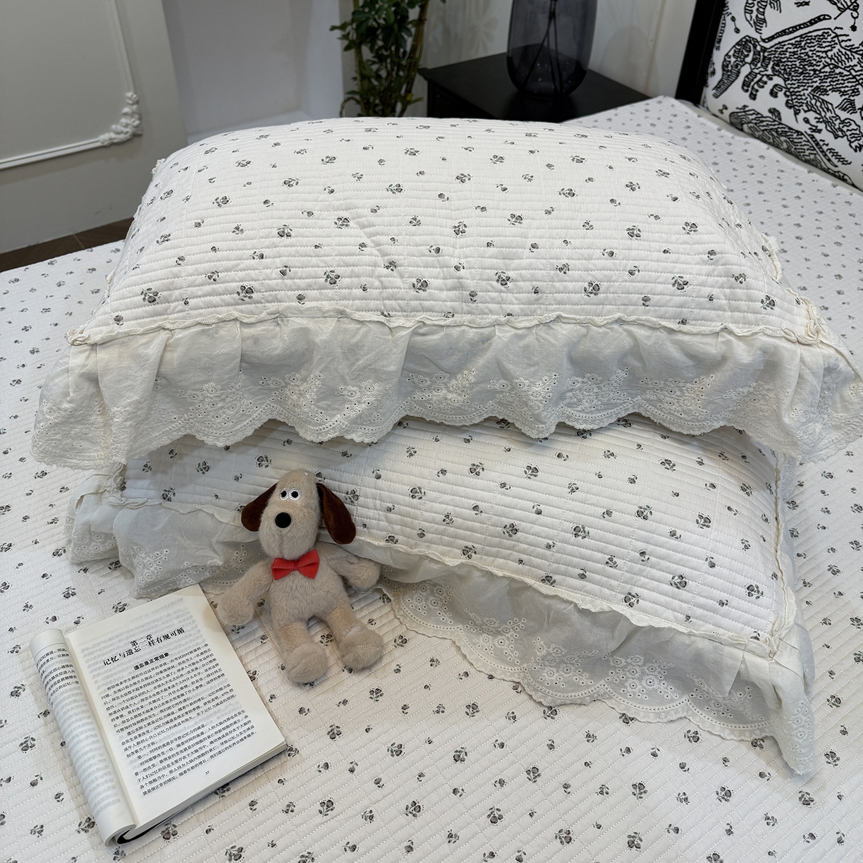 91家纺网 家纺一手货源 找家纺 床盖工厂店 2026新款韩式田园小碎花系双面全棉花边床盖三件套 桃幸一咖