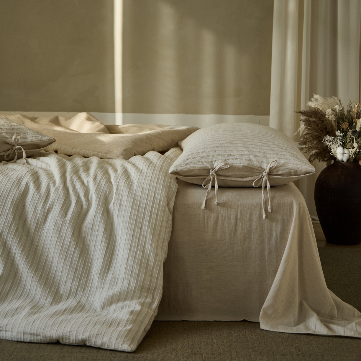 91家纺网 家纺一手货源 找家纺 （总）例外 2026新款A类色织亚麻不染提花水洗棉四件套-艾文【专版控价  券后小号不得低于255 标准不得低于335 加大不得低于350】