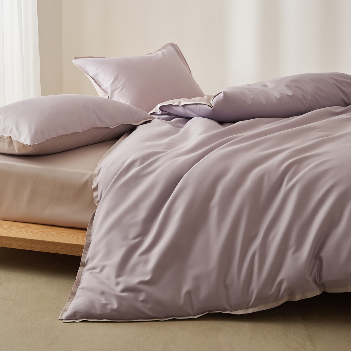 91家纺网 家纺一手货源 找家纺 EH家居 2026新款长绒棉窄边四件套 冰草紫