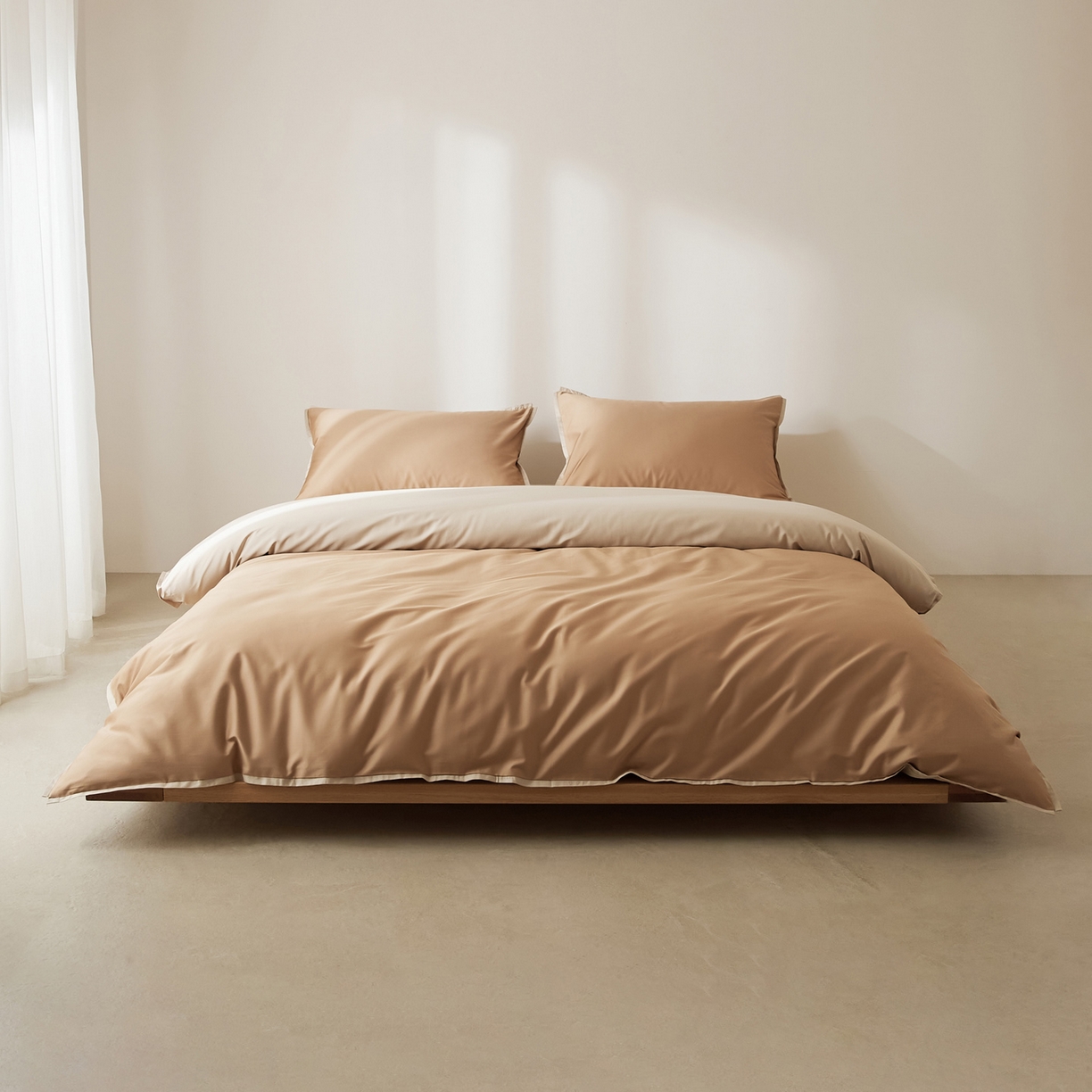 91家纺网 家纺一手货源 找家纺 EH家居 2026新款长绒棉窄边四件套 焦糖橙