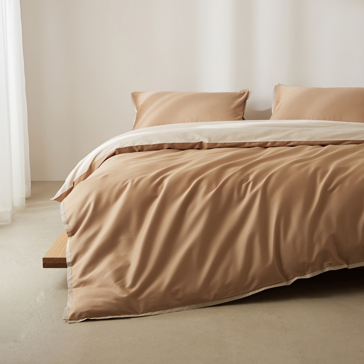 91家纺网 家纺一手货源 找家纺 EH家居 2026新款长绒棉窄边四件套 焦糖橙