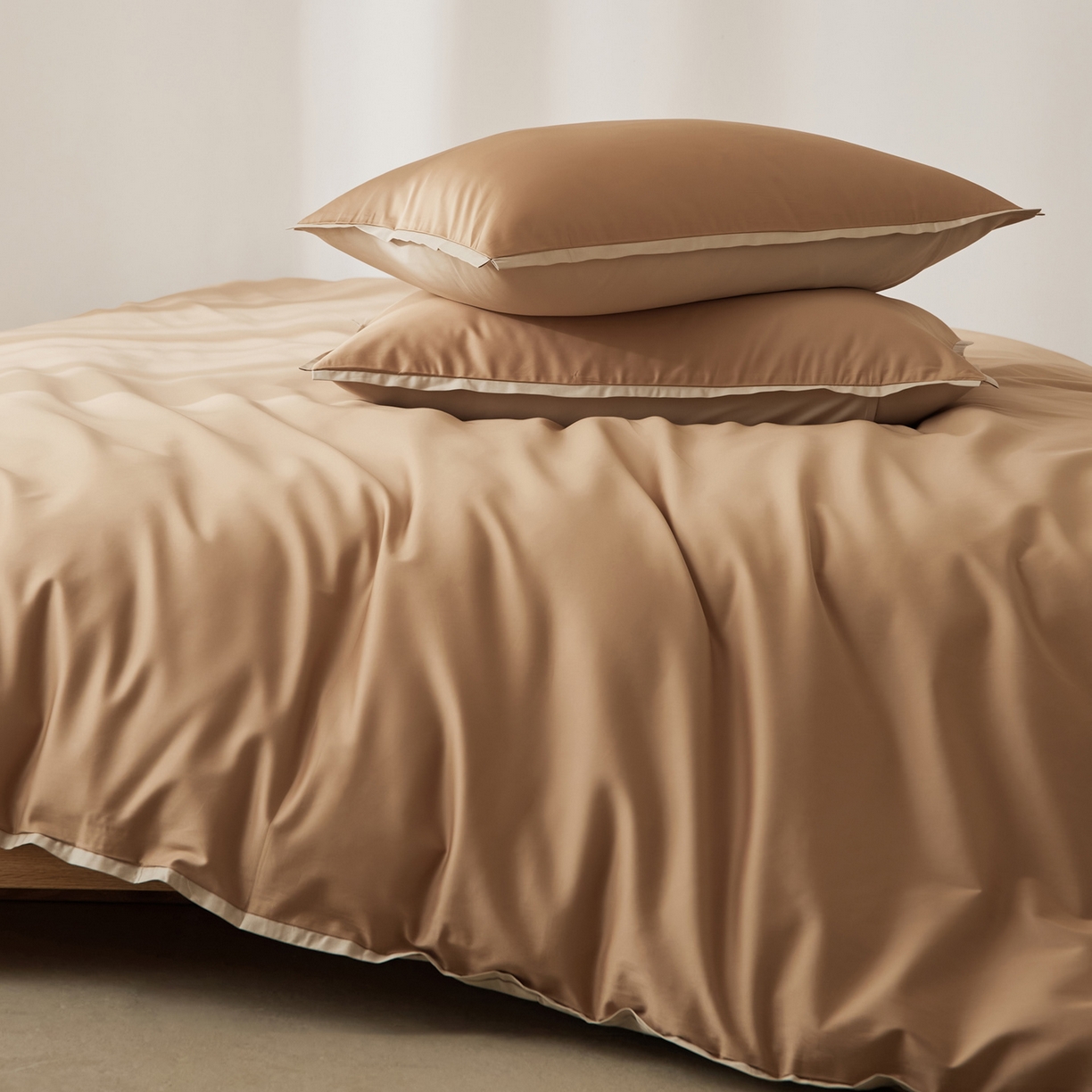 91家纺网 家纺一手货源 找家纺 EH家居 2026新款长绒棉窄边四件套 焦糖橙