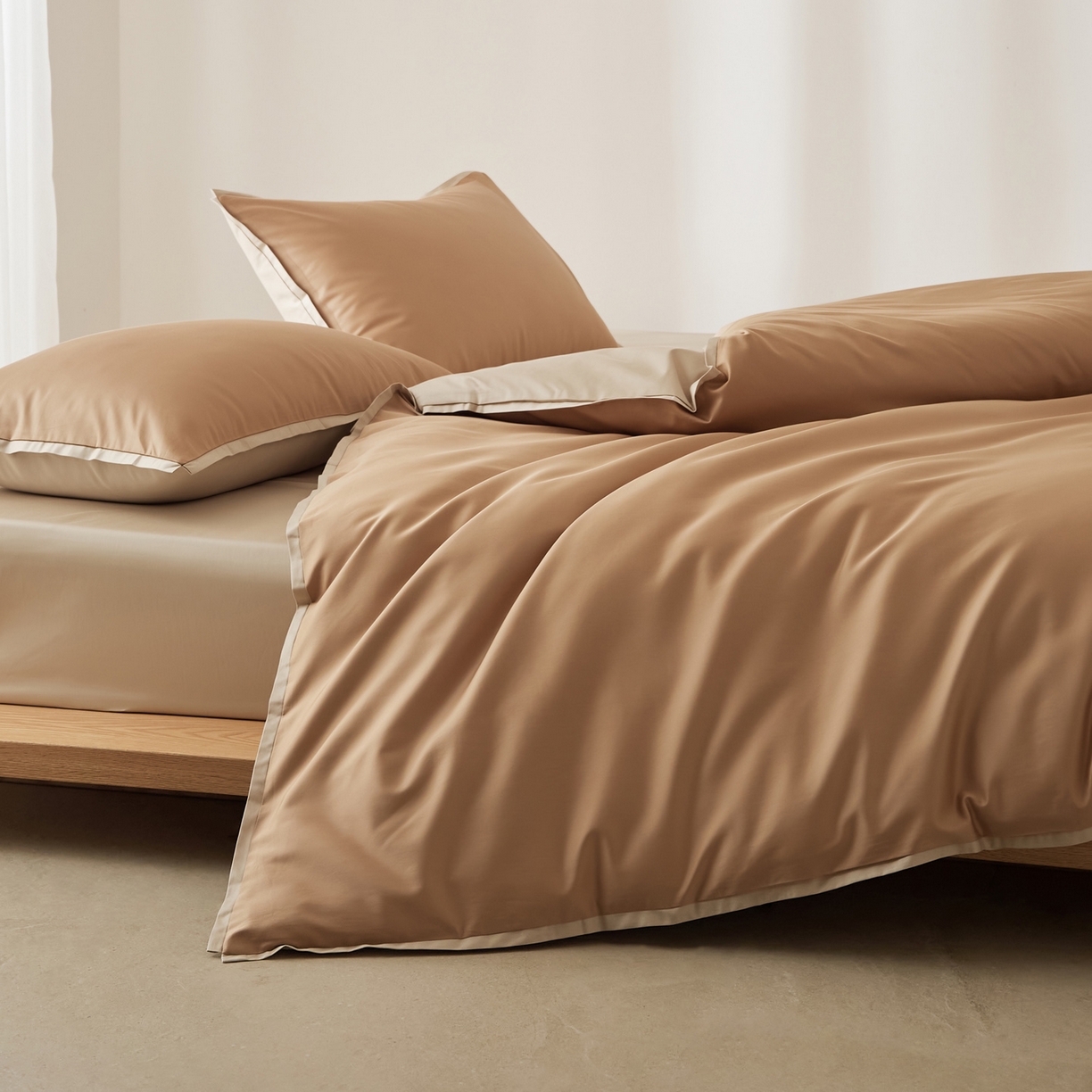 91家纺网 家纺一手货源 找家纺 EH家居 2026新款长绒棉窄边四件套 焦糖橙