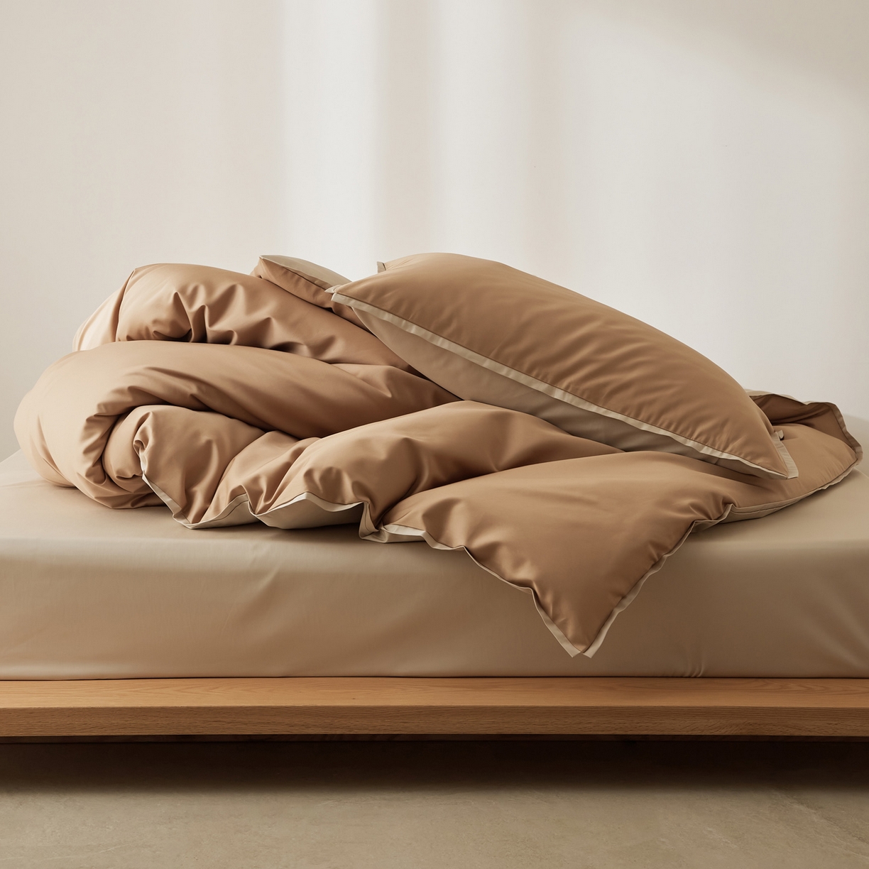 91家纺网 家纺一手货源 找家纺 EH家居 2026新款长绒棉窄边四件套 焦糖橙