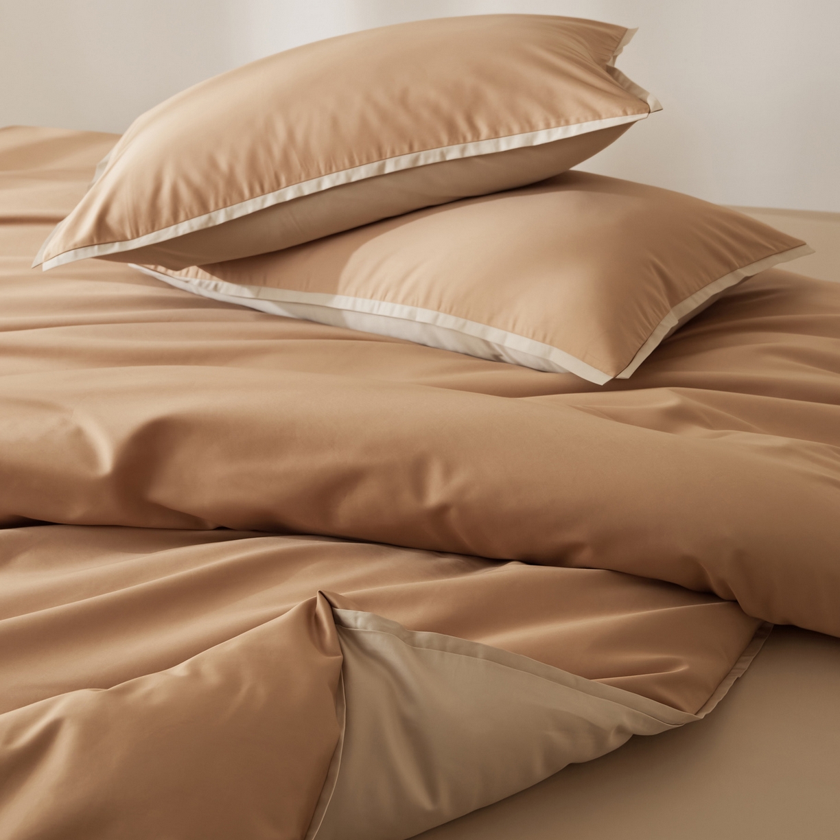 91家纺网 家纺一手货源 找家纺 EH家居 2026新款长绒棉窄边四件套 焦糖橙