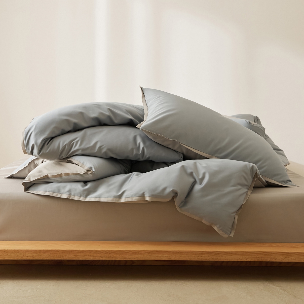 91家纺网 家纺一手货源 找家纺 EH家居 2026新款长绒棉窄边四件套 静谧蓝