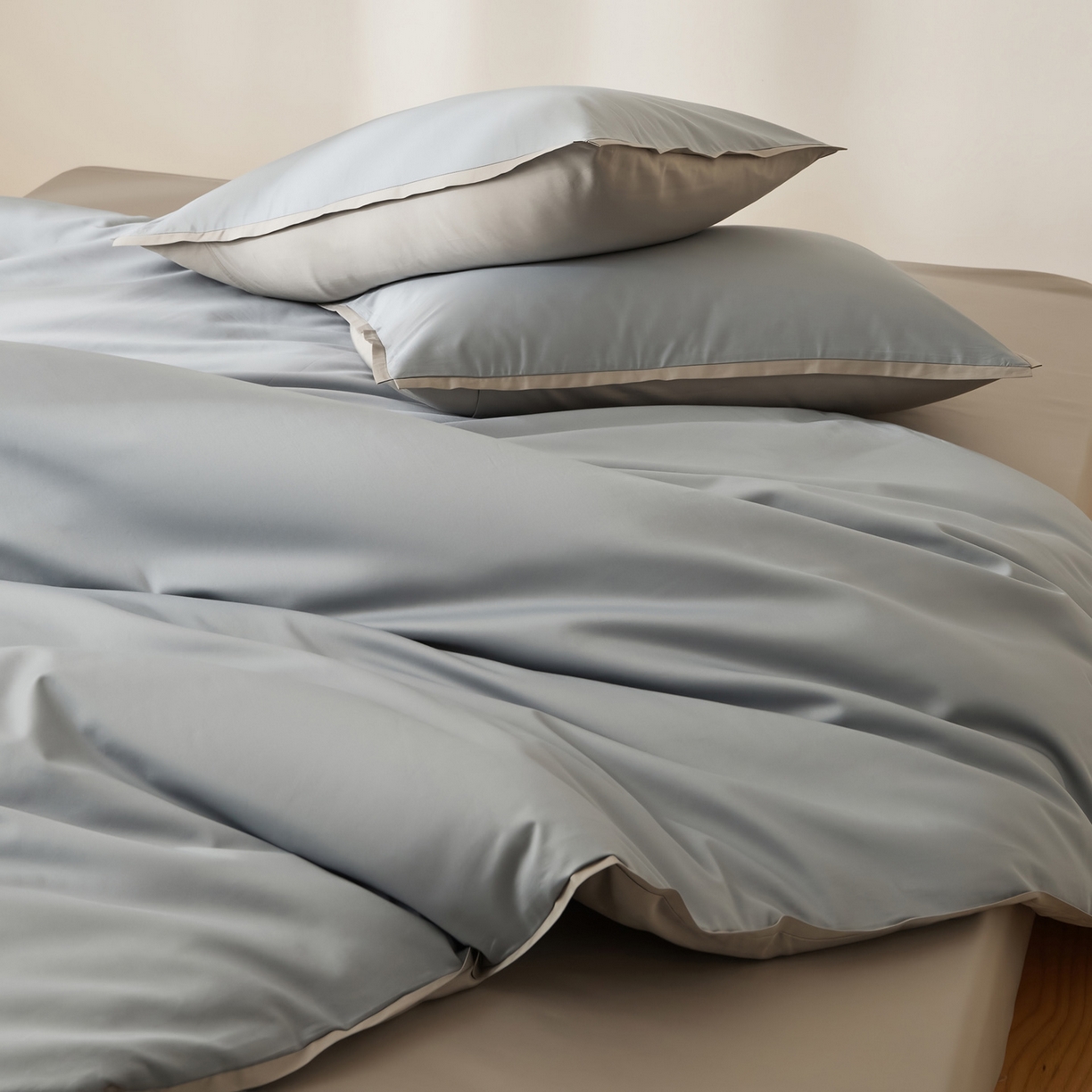 91家纺网 家纺一手货源 找家纺 EH家居 2026新款长绒棉窄边四件套 静谧蓝