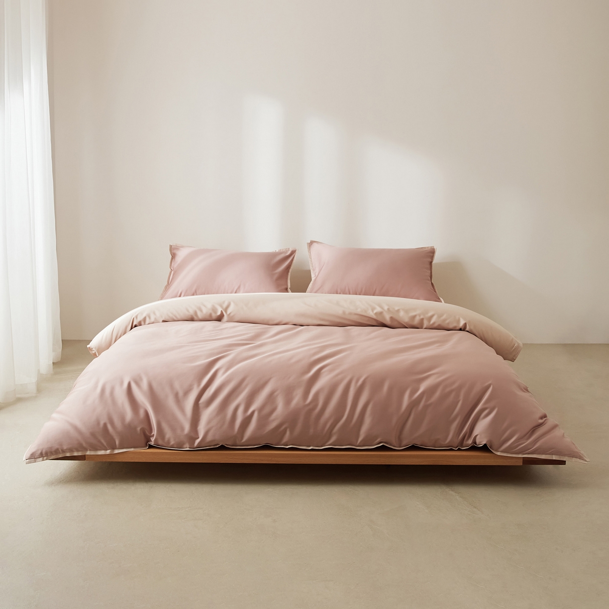 91家纺网 家纺一手货源 找家纺 EH家居 2026新款长绒棉窄边四件套 泡沫粉