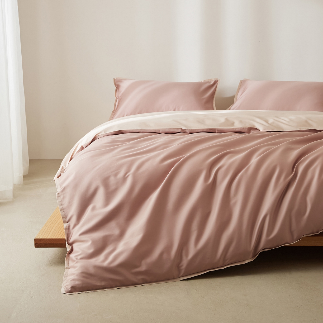 91家纺网 家纺一手货源 找家纺 EH家居 2026新款长绒棉窄边四件套 泡沫粉