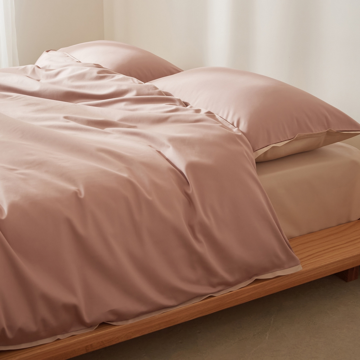 91家纺网 家纺一手货源 找家纺 EH家居 2026新款长绒棉窄边四件套 泡沫粉