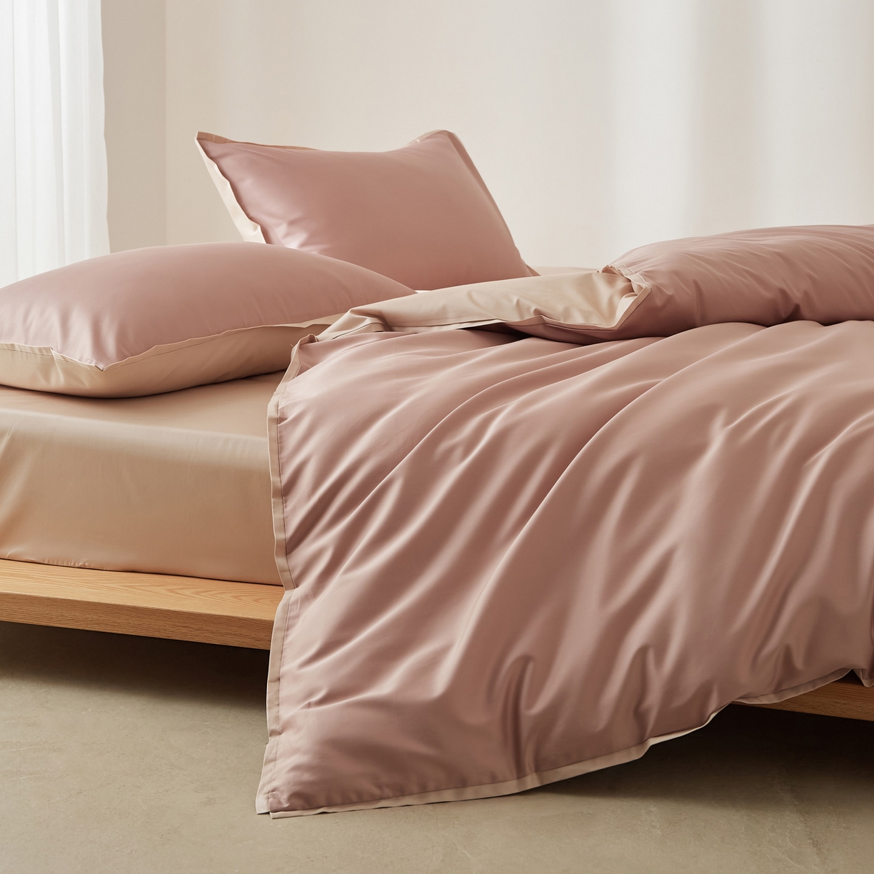 91家纺网 家纺一手货源 找家纺 EH家居 2026新款长绒棉窄边四件套 泡沫粉