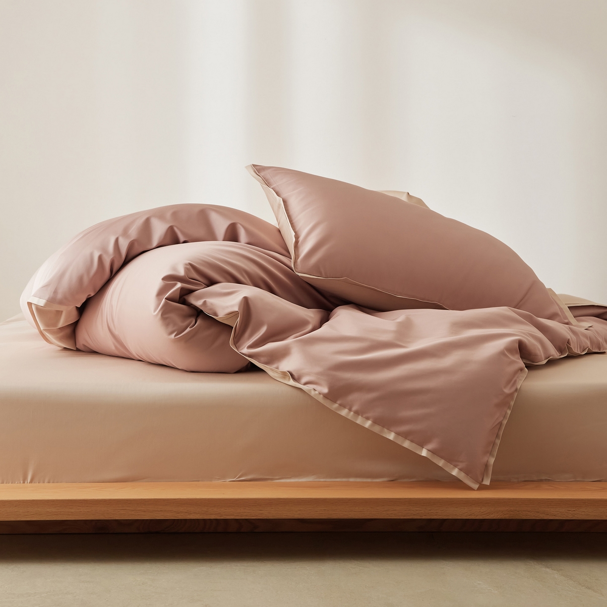 91家纺网 家纺一手货源 找家纺 EH家居 2026新款长绒棉窄边四件套 泡沫粉