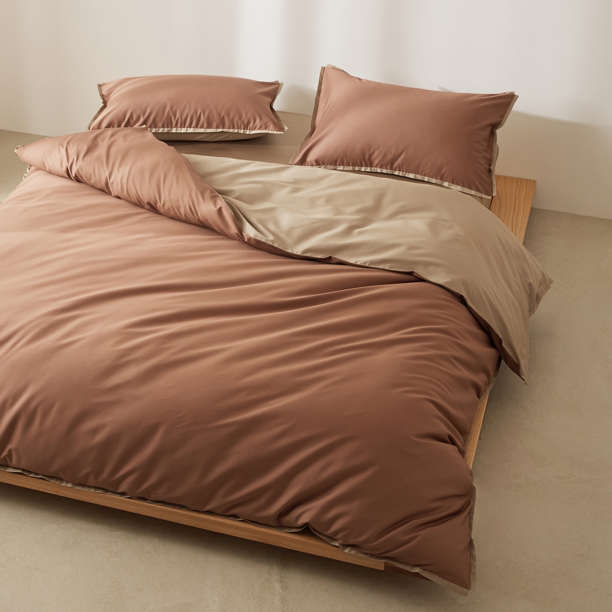 91家纺网 家纺一手货源 找家纺 EH家居 2026新款长绒棉窄边四件套 山核桃棕