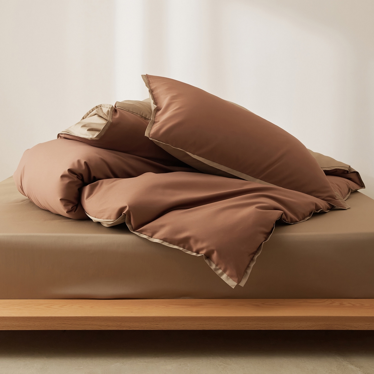 91家纺网 家纺一手货源 找家纺 EH家居 2026新款长绒棉窄边四件套 山核桃棕