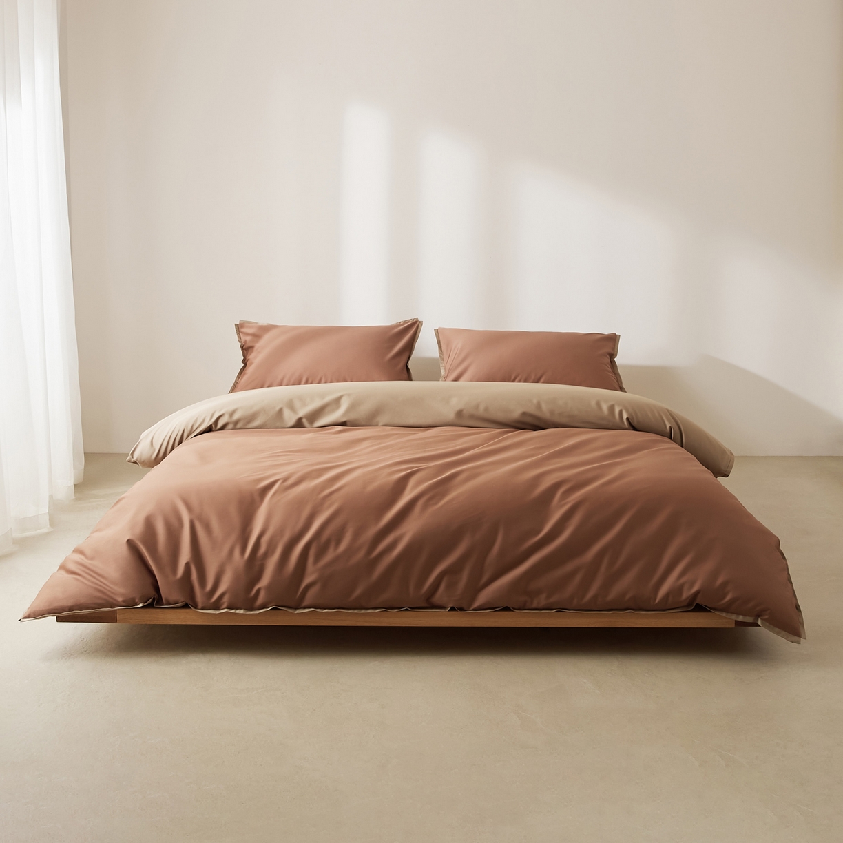 91家纺网 家纺一手货源 找家纺 EH家居 2026新款长绒棉窄边四件套 山核桃棕