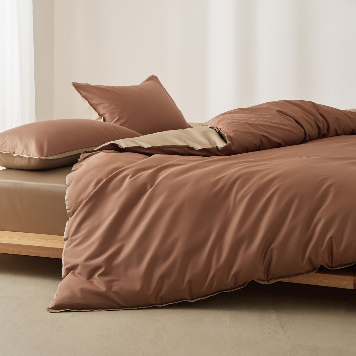 91家纺网 家纺一手货源 找家纺 EH家居 2026新款长绒棉窄边四件套 山核桃棕