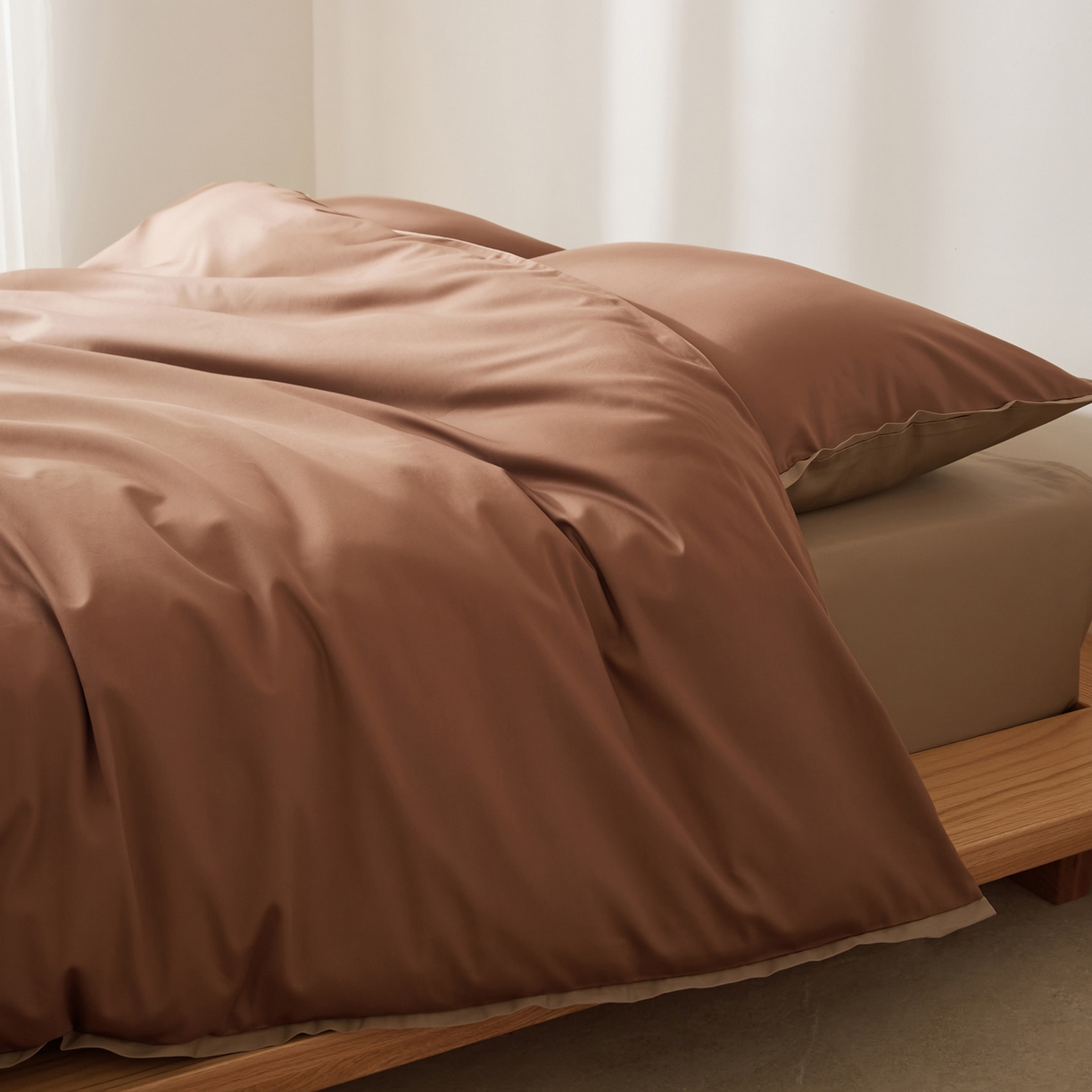 91家纺网 家纺一手货源 找家纺 EH家居 2026新款长绒棉窄边四件套 山核桃棕