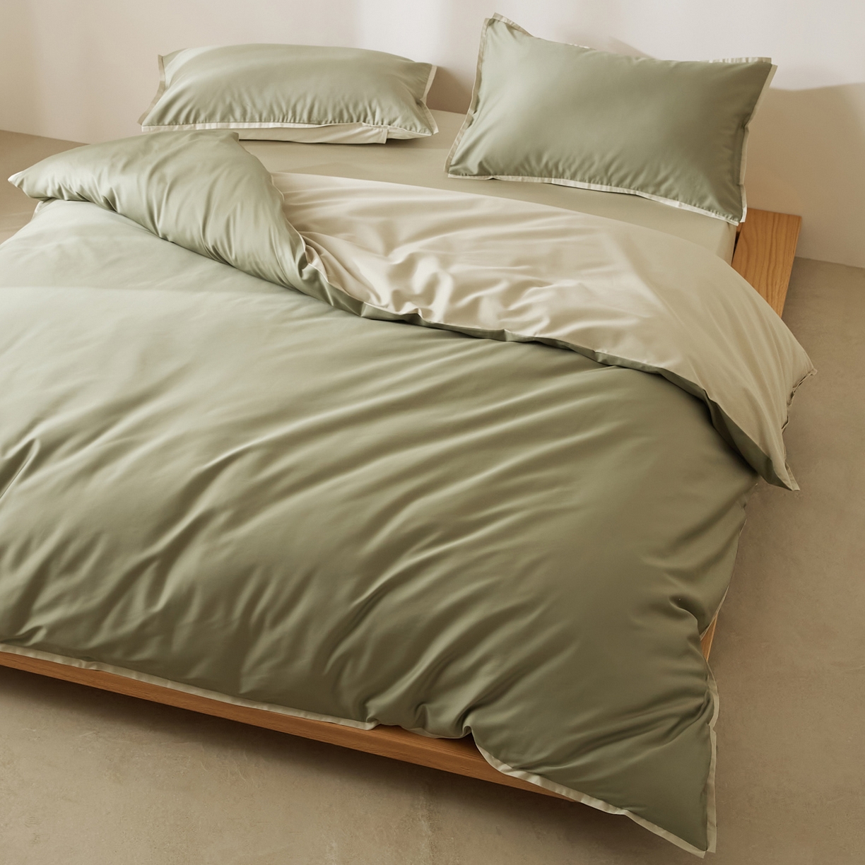 91家纺网 家纺一手货源 找家纺 EH家居 2026新款长绒棉窄边四件套 青葱色