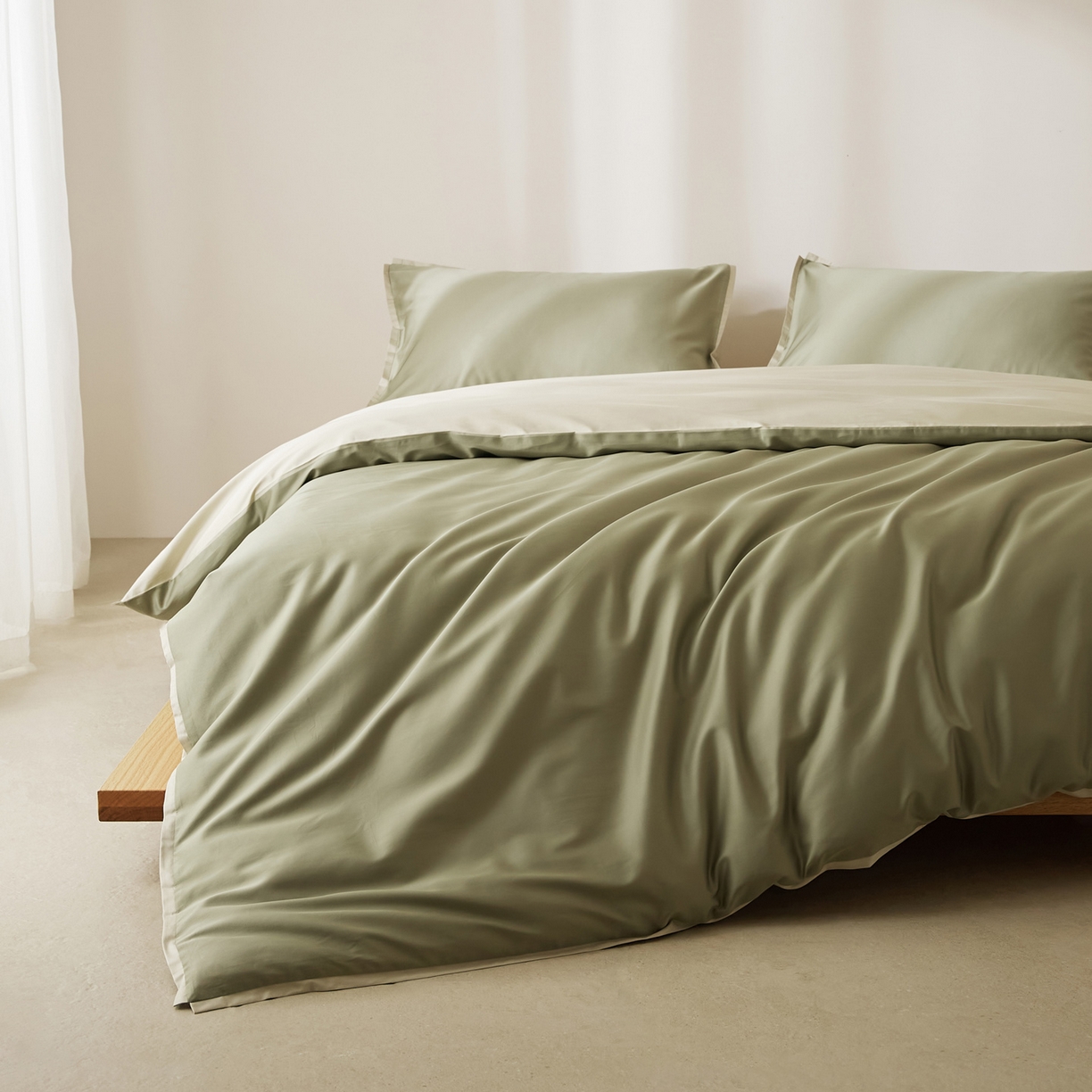 91家纺网 家纺一手货源 找家纺 EH家居 2026新款长绒棉窄边四件套 青葱色